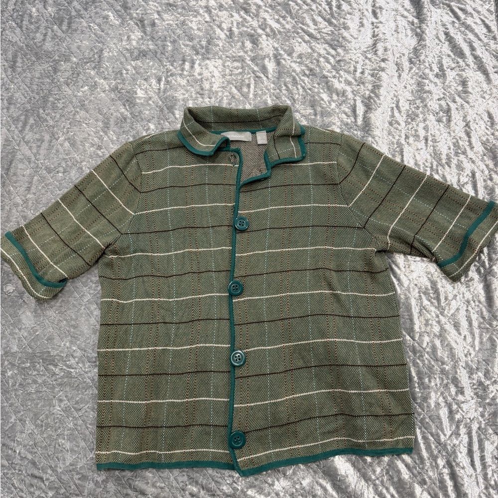 VINTAGE  Liz Claiborne Green Plaid Button-Up Shirt